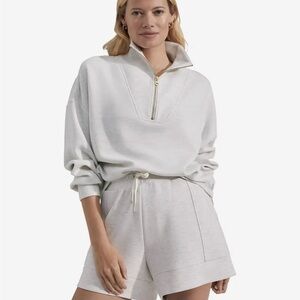 Varley Off-White V-Neck Sweater and shorts